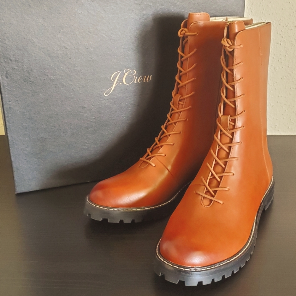 🆕J. Crew Gwen Lug-Sole Leather Lace-Up Tall Shaft Boots Sz. 9